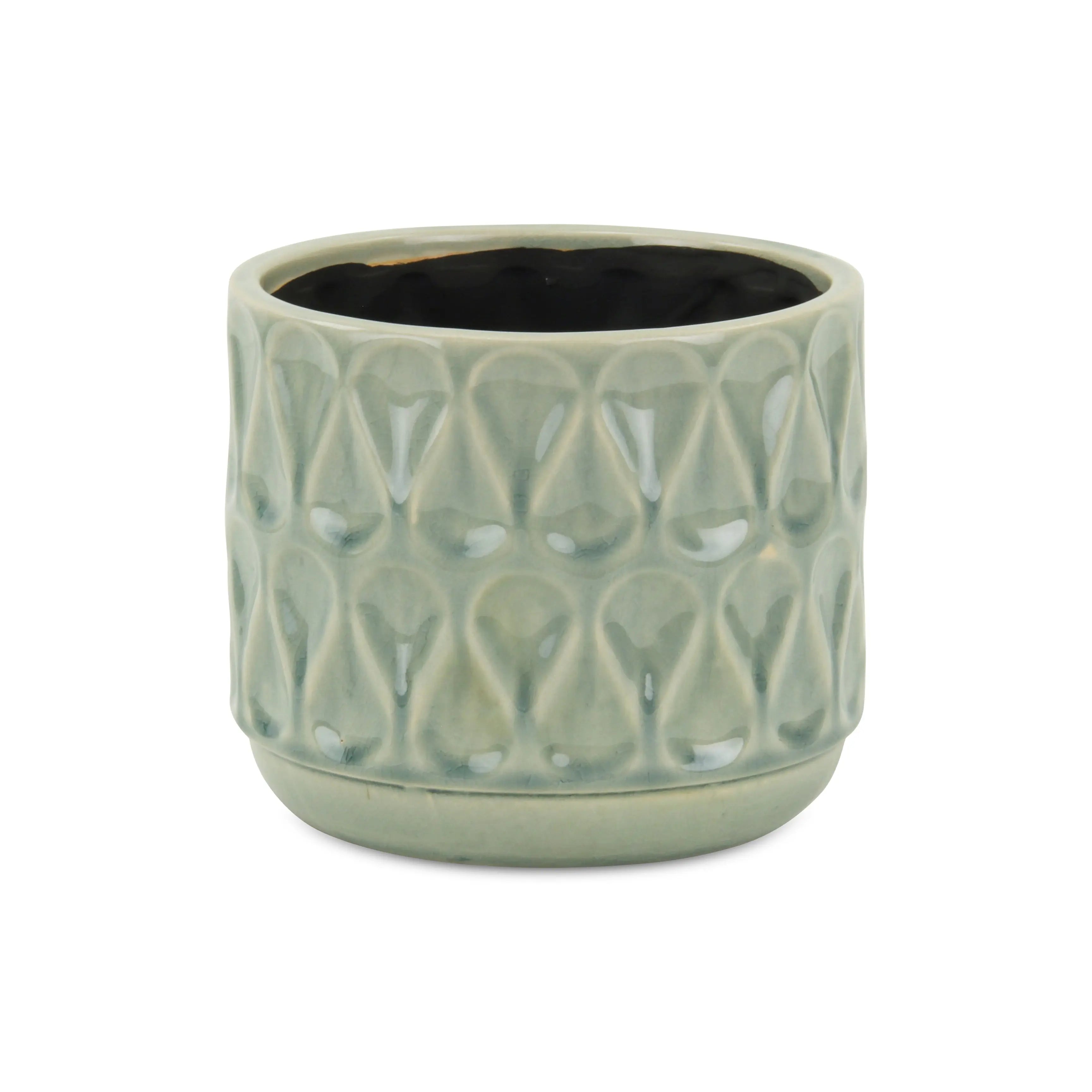 7" Green Geometric Ceramic Indoor Outdoor Round Pot Planter - GreatEagleInc