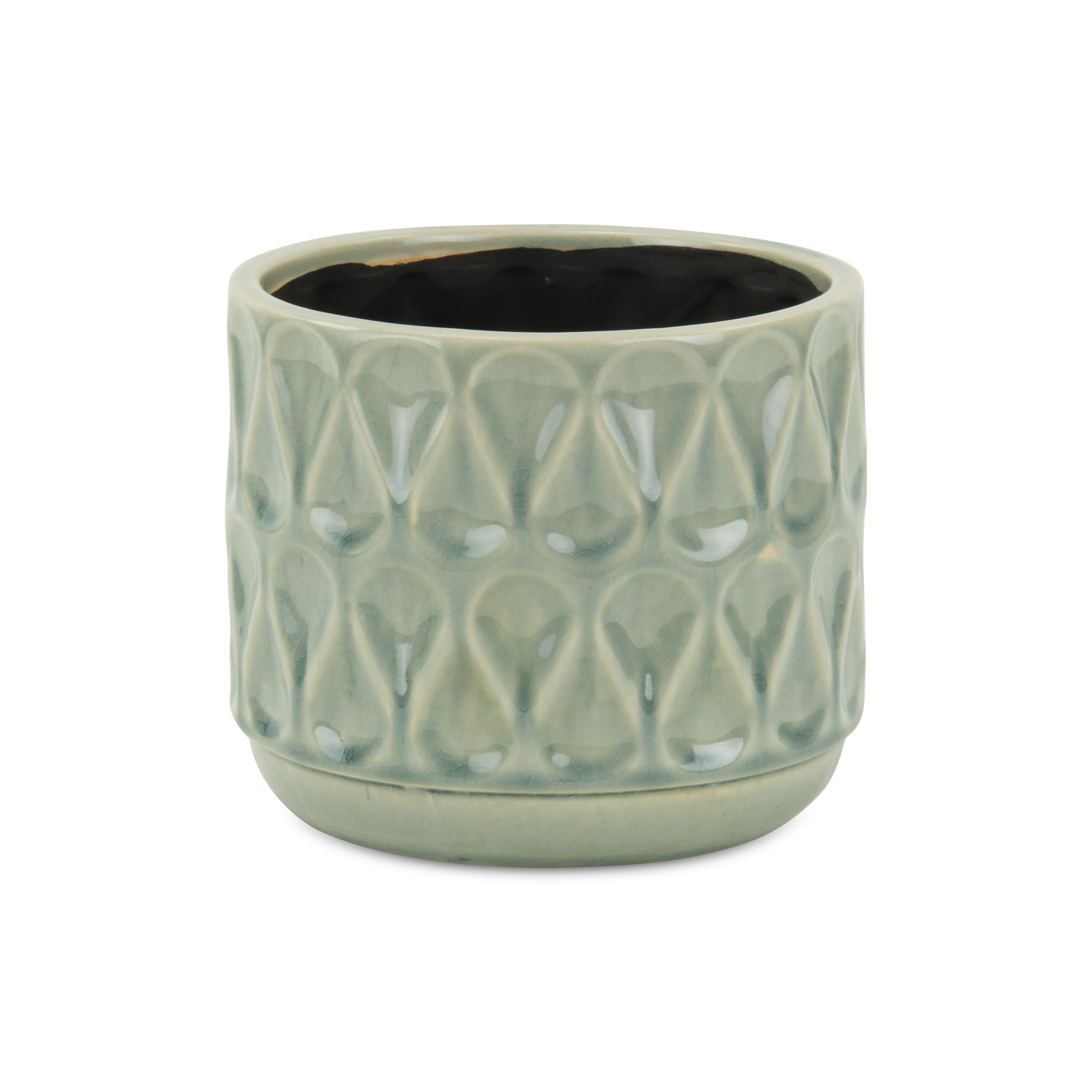 7" Green Geometric Ceramic Indoor Outdoor Round Pot Planter - GreatEagleInc