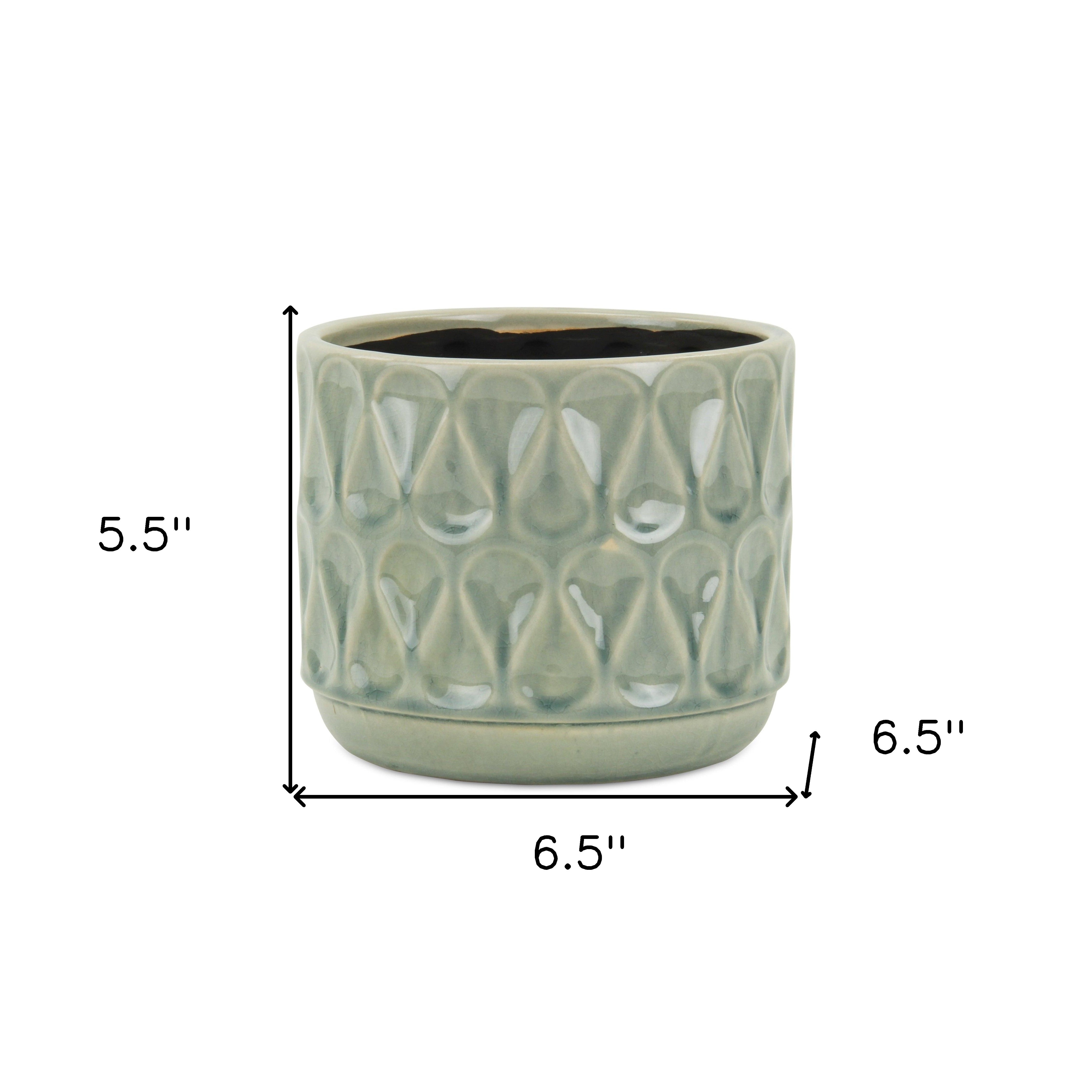 7" Green Geometric Ceramic Indoor Outdoor Round Pot Planter - GreatEagleInc
