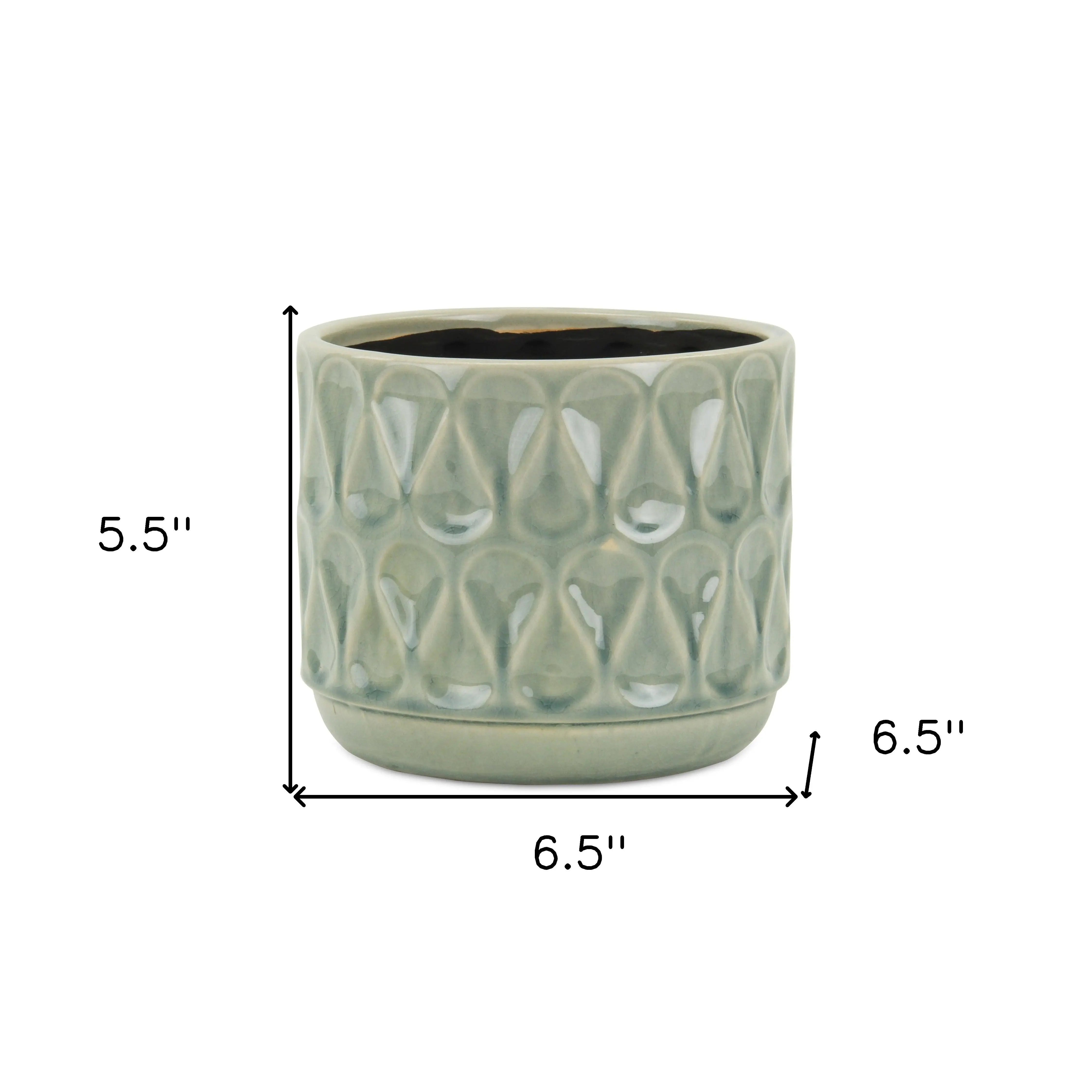 7" Green Geometric Ceramic Indoor Outdoor Round Pot Planter - GreatEagleInc