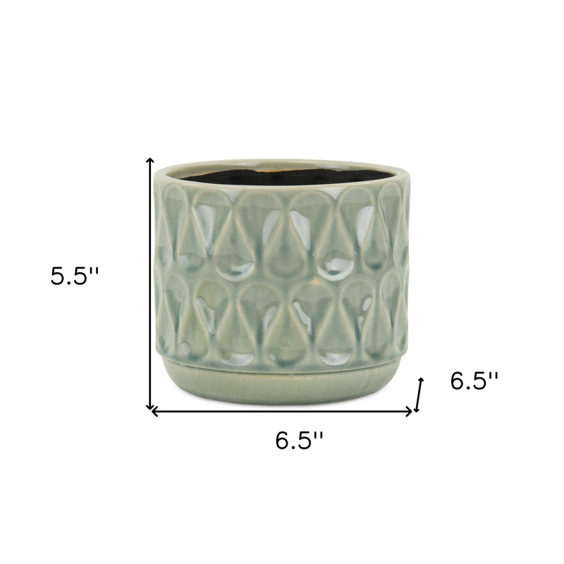 7" Green Geometric Ceramic Indoor Outdoor Round Pot Planter - GreatEagleInc