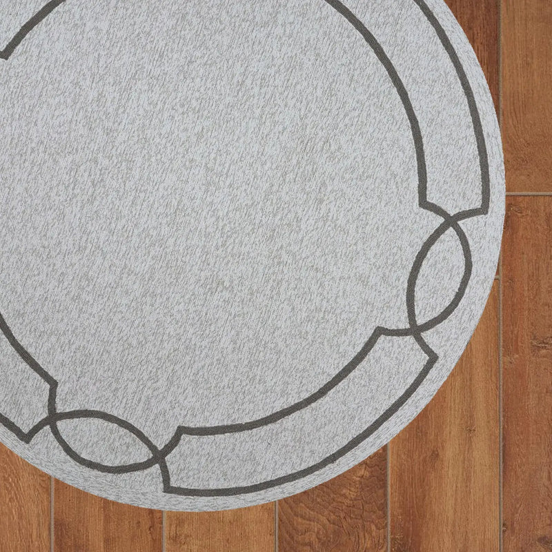 7' Ivory And Brown Round Geometric Handmade Indoor Outdoor Area Rug Homeroots Outdoor