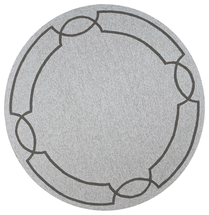 7' Ivory And Brown Round Geometric Handmade Indoor Outdoor Area Rug Homeroots Outdoor