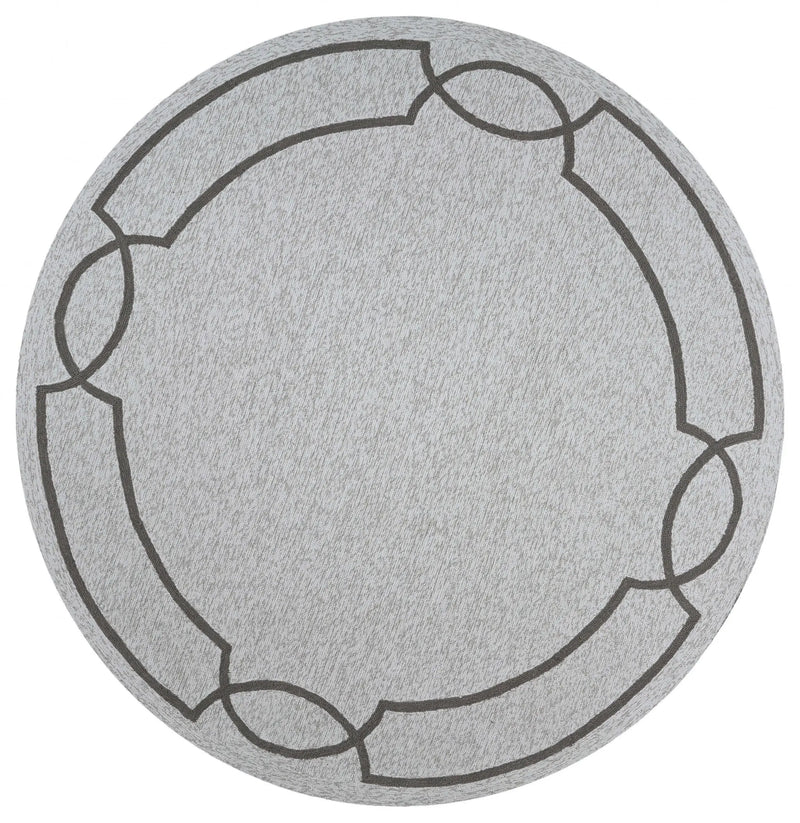 7' Ivory And Brown Round Geometric Handmade Indoor Outdoor Area Rug Homeroots Outdoor