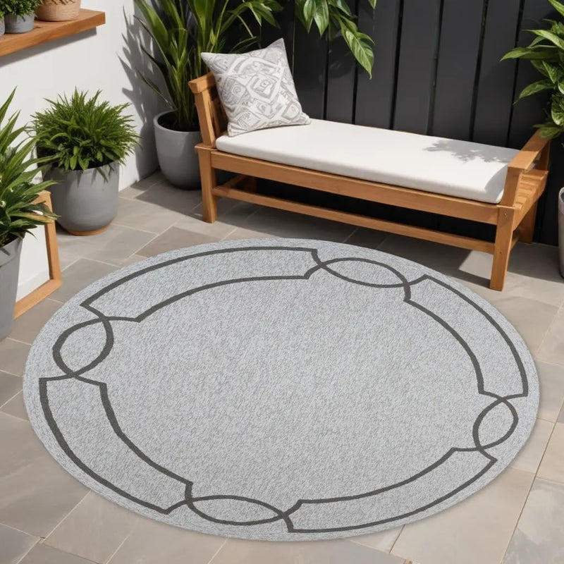 7' Ivory And Brown Round Geometric Handmade Indoor Outdoor Area Rug Homeroots Outdoor