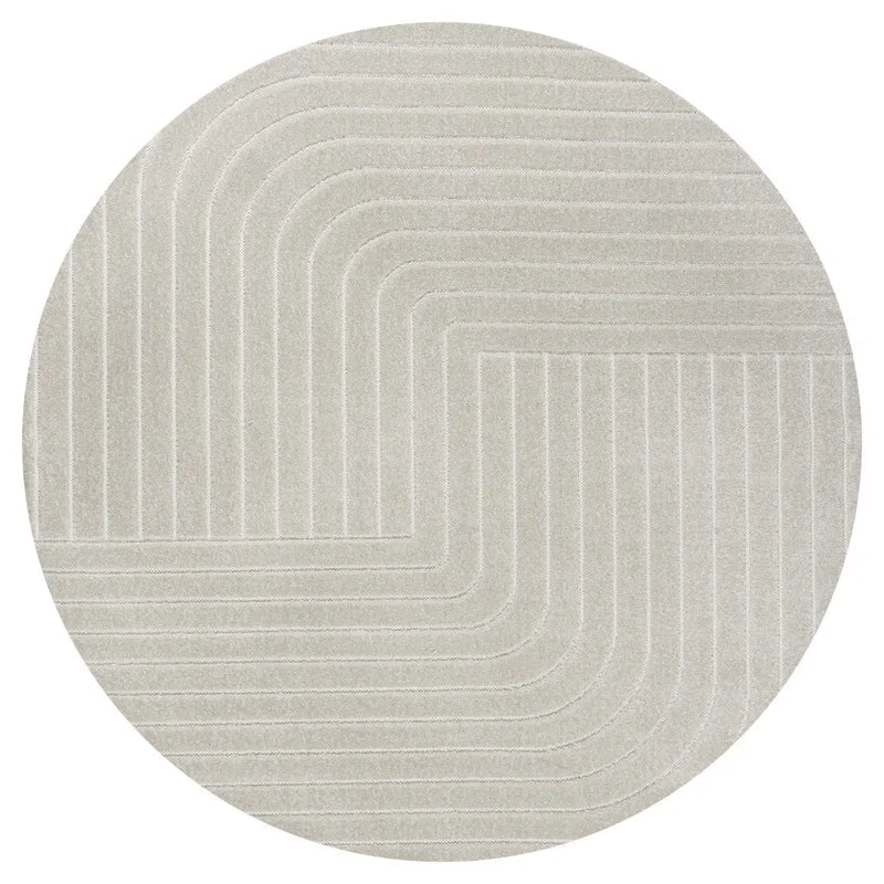 7' Ivory And Cream Round Striped Indoor Outdoor Area Rug Homeroots Outdoor