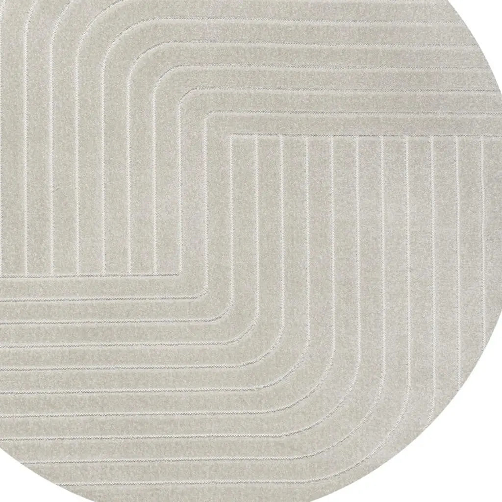 7' Ivory And Cream Round Striped Indoor Outdoor Area Rug Homeroots Outdoor