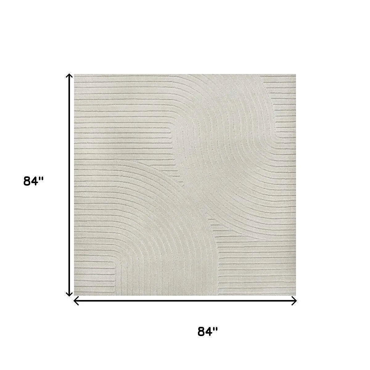 7' Ivory And Cream Square Striped Indoor Outdoor Area Rug Homeroots Outdoor
