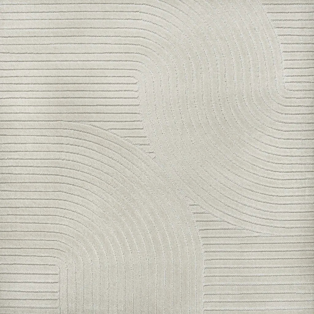 7' Ivory And Cream Square Striped Indoor Outdoor Area Rug Homeroots Outdoor