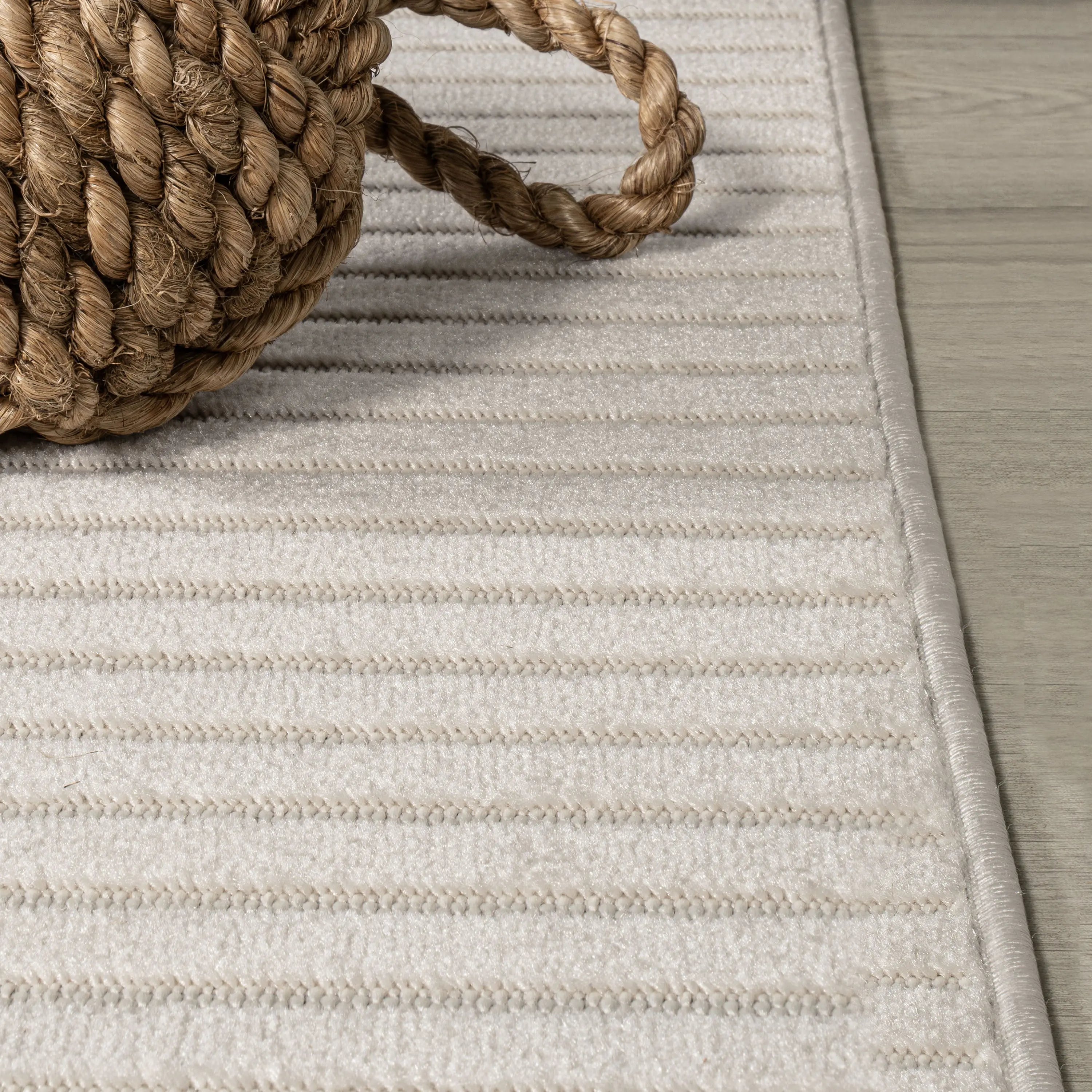 7' Ivory And Cream Square Striped Indoor Outdoor Area Rug Homeroots Outdoor