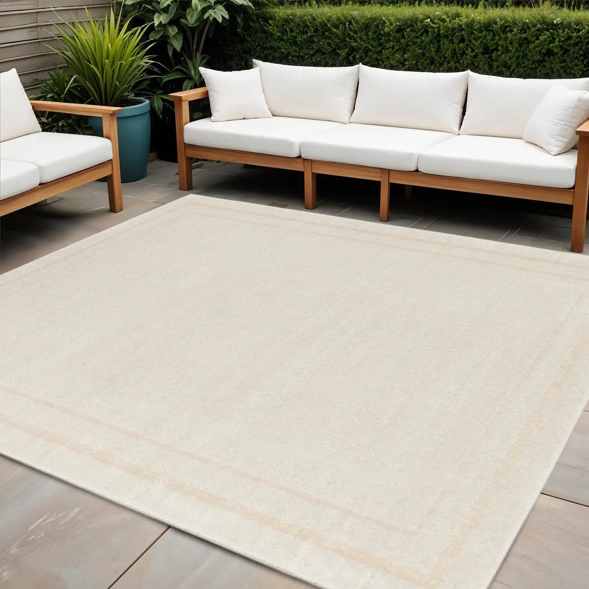 7' Ivory And Gold Square Indoor Outdoor Area Rug Homeroots Outdoor