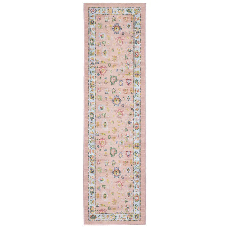 7' Pink And Blue Oriental Washable Runner Rug Homeroots Home Decor
