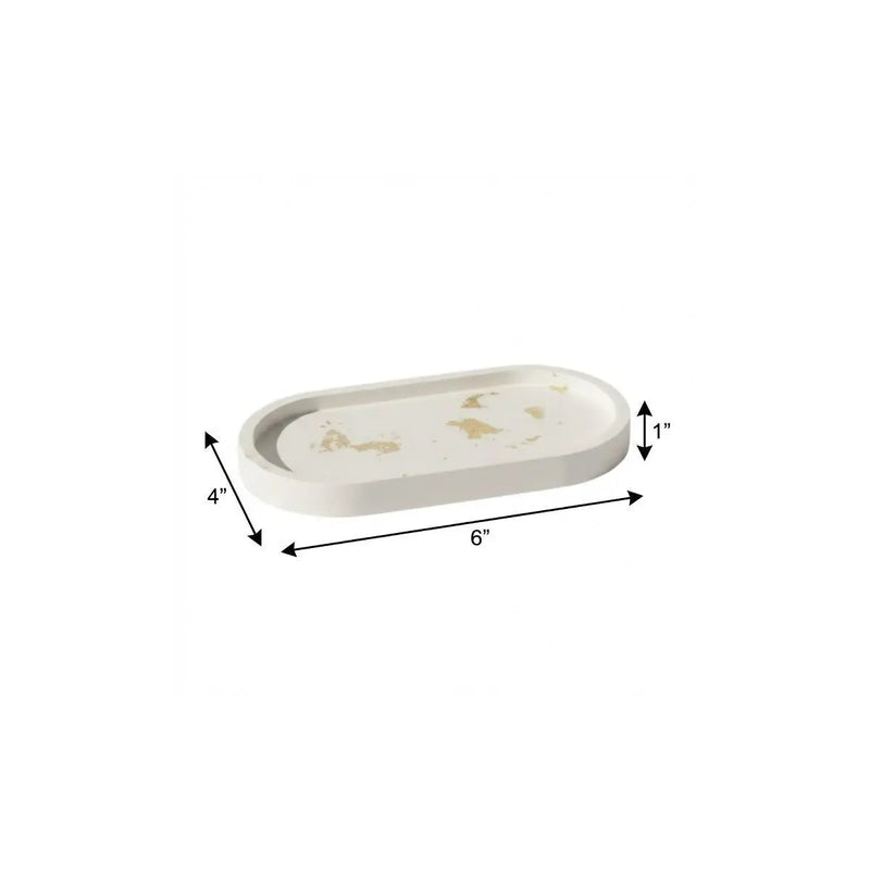 7" White And Gold Resin Handmade Oval Trinket Tray Homeroots Kitchen & Dining