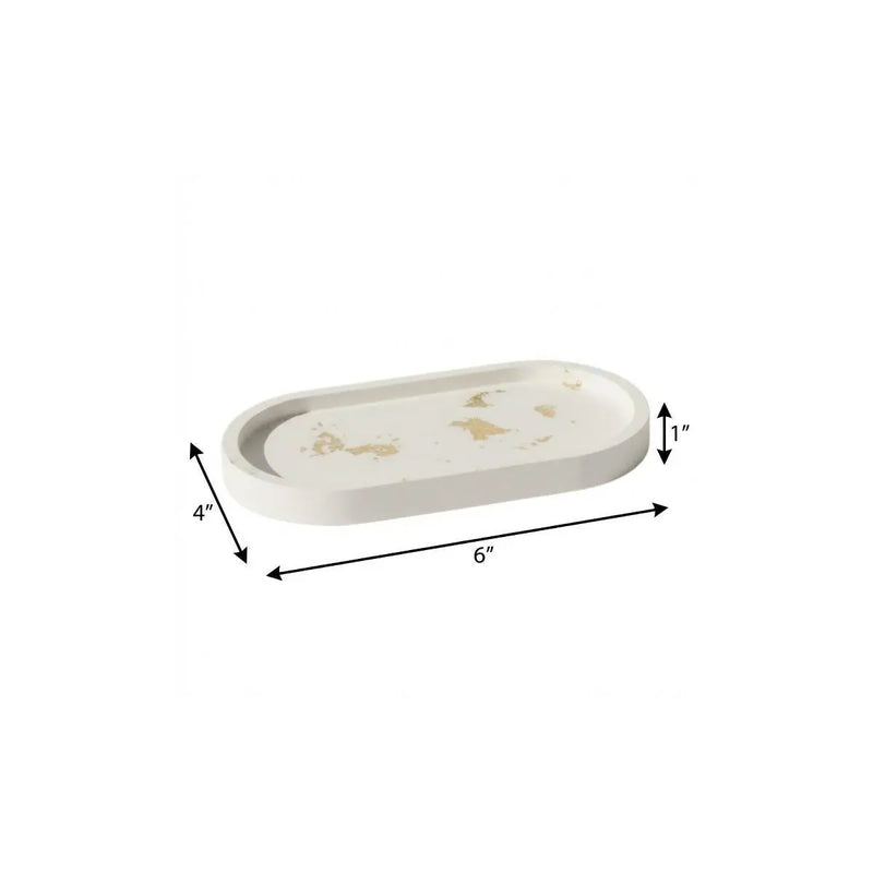7" White And Gold Resin Handmade Oval Trinket Tray Homeroots Kitchen & Dining