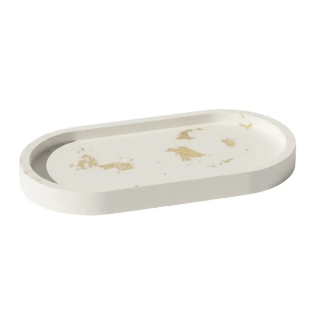7" White And Gold Resin Handmade Oval Trinket Tray Homeroots Kitchen & Dining