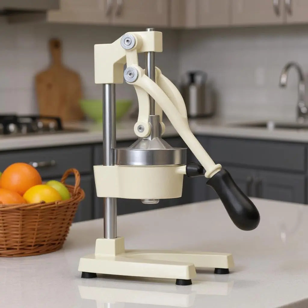 7" White Black And Silver Stainless Steel Manual Juicer Homeroots Kitchen & Dining