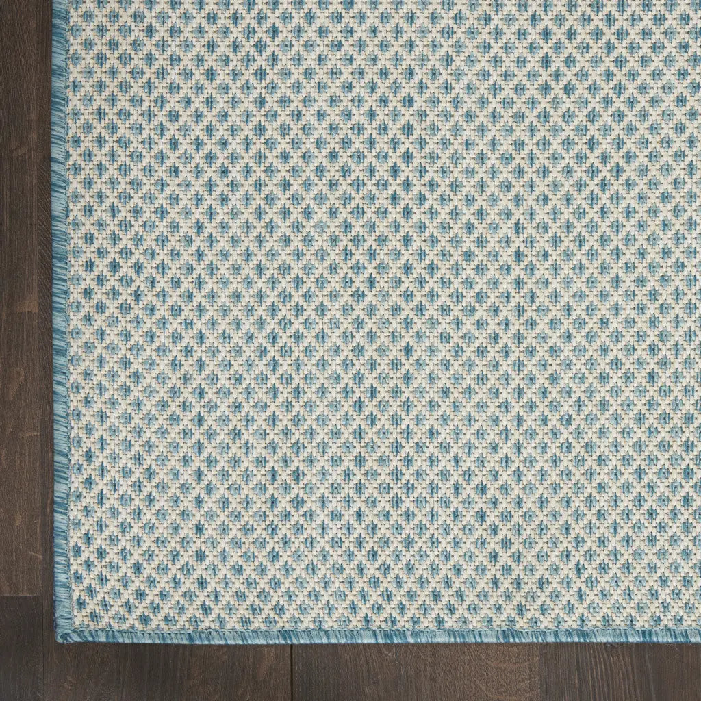 7' X 10' Aqua And Ivory Indoor Outdoor Area Rug Homeroots Outdoor