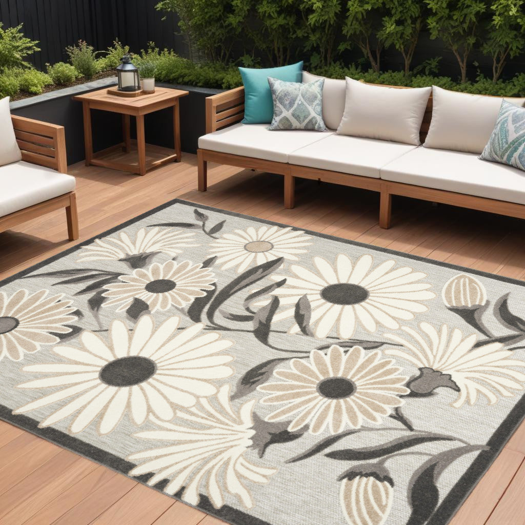 7' X 10' Beige Floral Non Skid Indoor Outdoor Area Rug Homeroots Outdoor