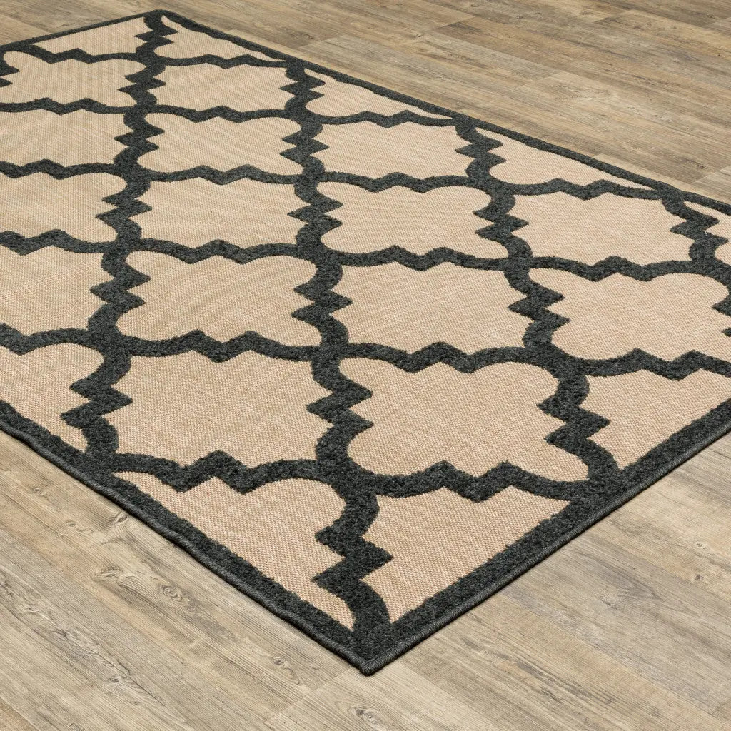 7' X 10' Beige and Black Geometric Stain Resistant Indoor Outdoor Area Rug Homeroots Outdoor