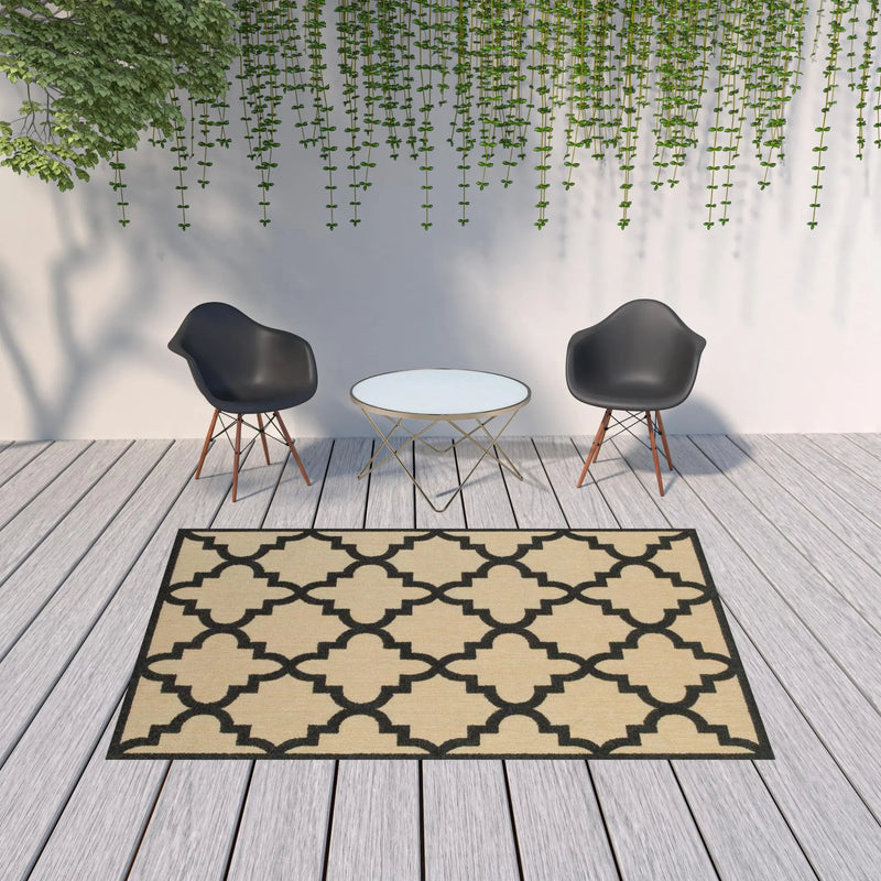 7' X 10' Beige and Black Geometric Stain Resistant Indoor Outdoor Area Rug Homeroots Outdoor