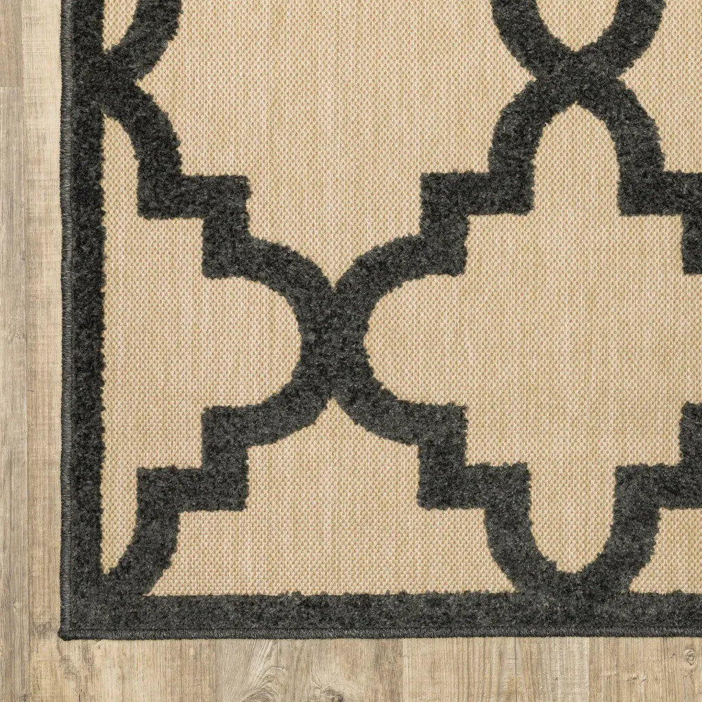 7' X 10' Beige and Black Geometric Stain Resistant Indoor Outdoor Area Rug Homeroots Outdoor