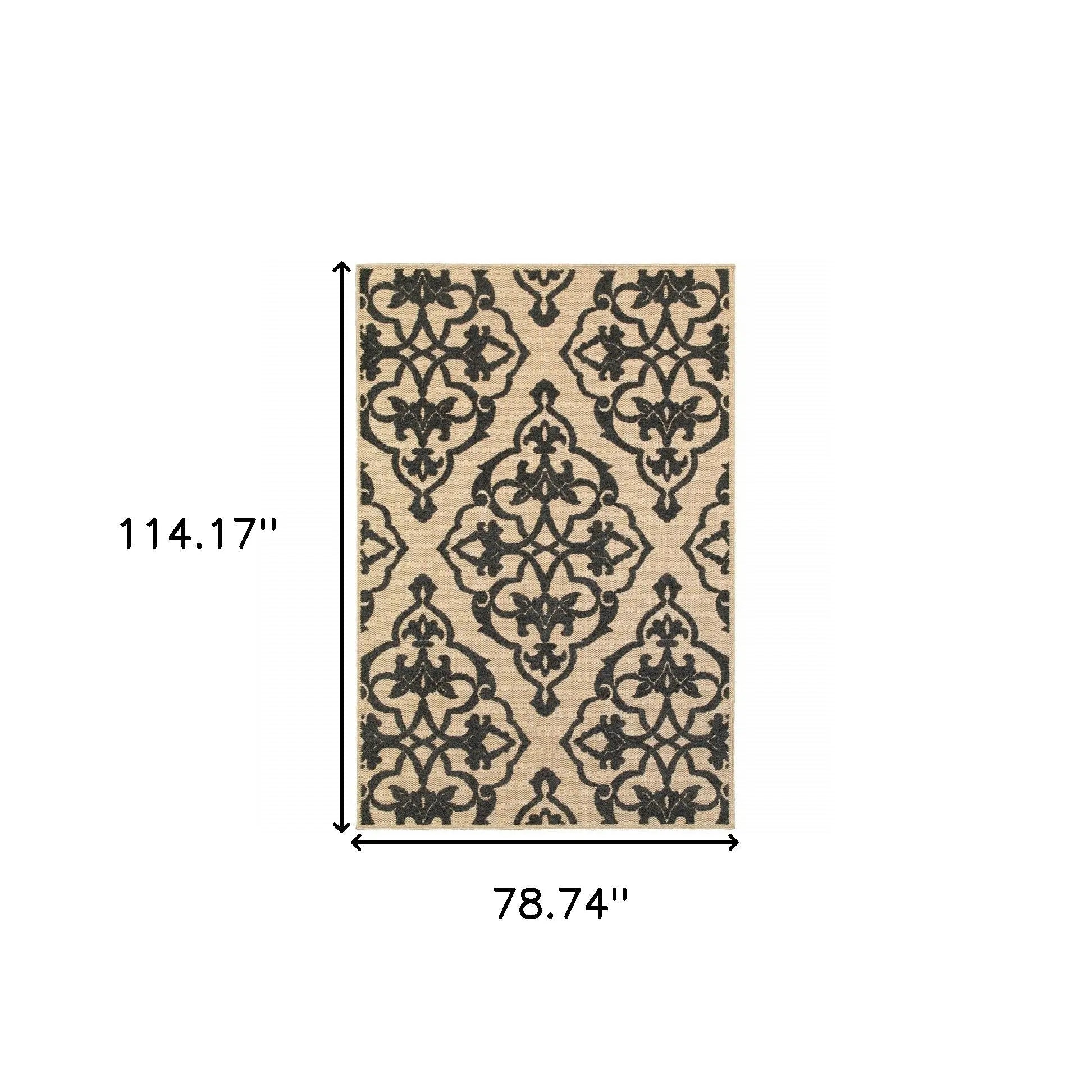 7' X 10' Beige and Black Oriental Stain Resistant Indoor Outdoor Area Rug Homeroots Outdoor