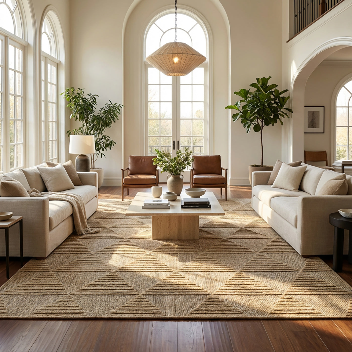 7' X 10' Beige and Brown Geometric Distressed Indoor Outdoor Area Rug - GreatEagleInc