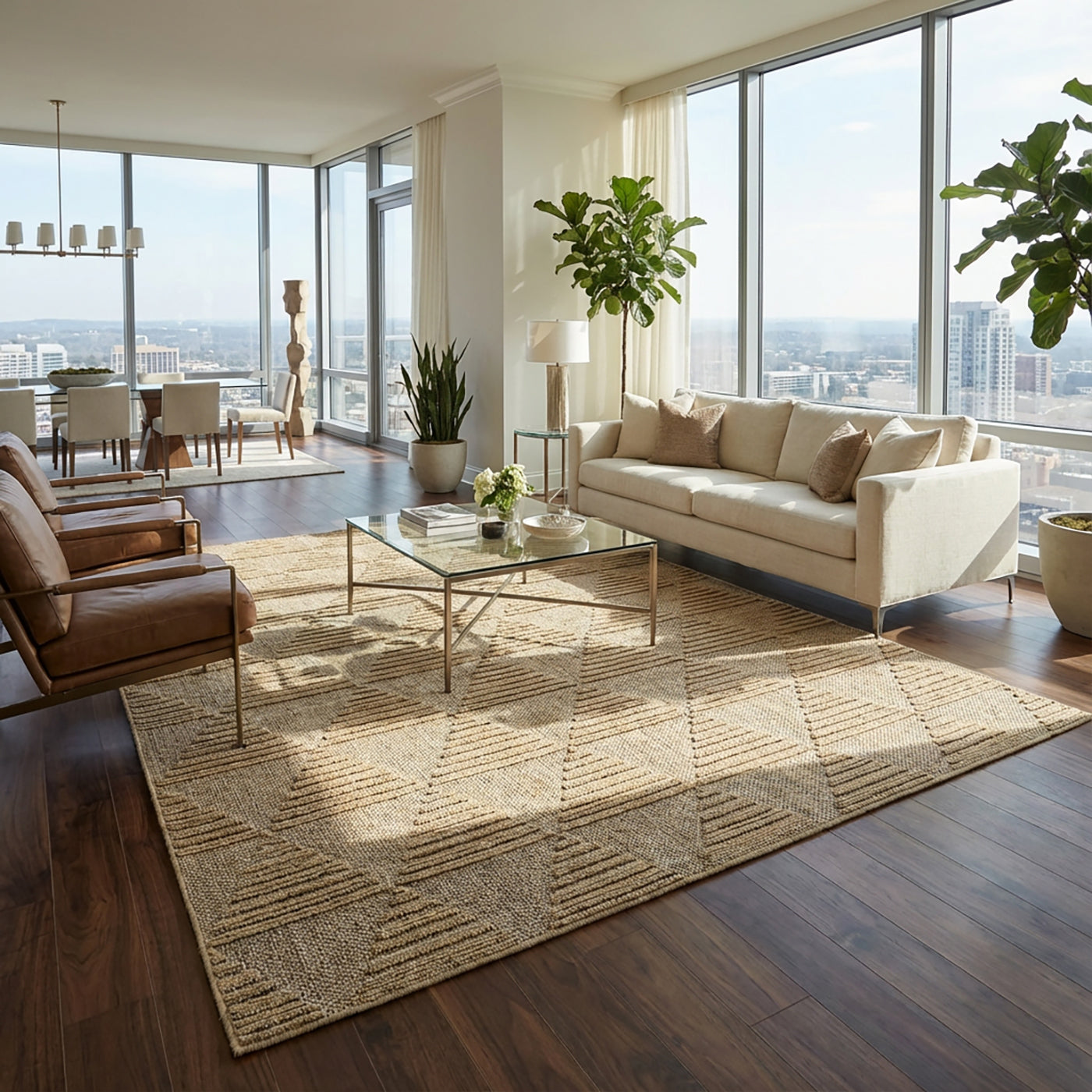 7' X 10' Beige and Brown Geometric Distressed Indoor Outdoor Area Rug - GreatEagleInc