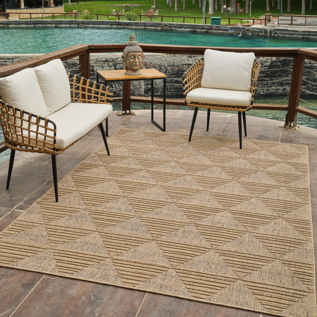 7' X 10' Beige and Brown Geometric Distressed Indoor Outdoor Area Rug - GreatEagleInc
