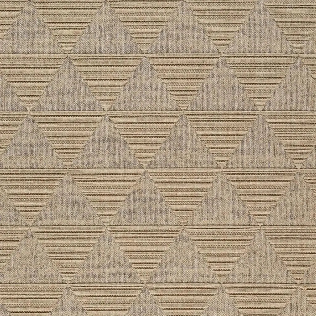 7' X 10' Beige and Brown Geometric Distressed Indoor Outdoor Area Rug - GreatEagleInc