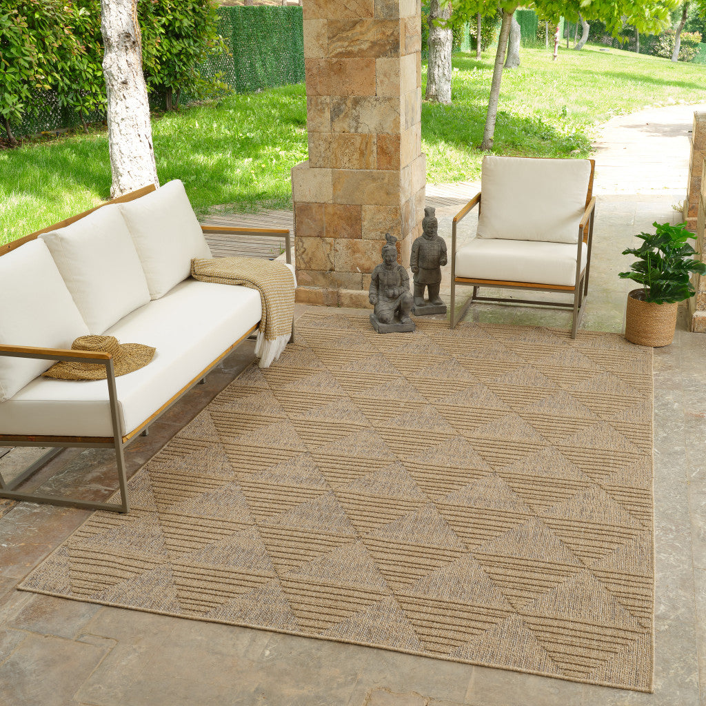 7' X 10' Beige and Brown Geometric Distressed Indoor Outdoor Area Rug - GreatEagleInc