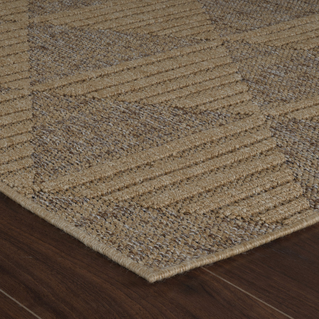 7' X 10' Beige and Brown Geometric Distressed Indoor Outdoor Area Rug - GreatEagleInc