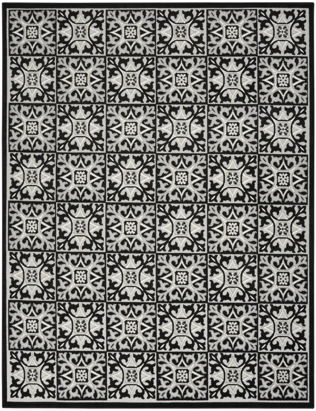 7' X 10' Black And White Fleur De Lis Stain Resistant Non Skid Area Rug Homeroots Outdoor