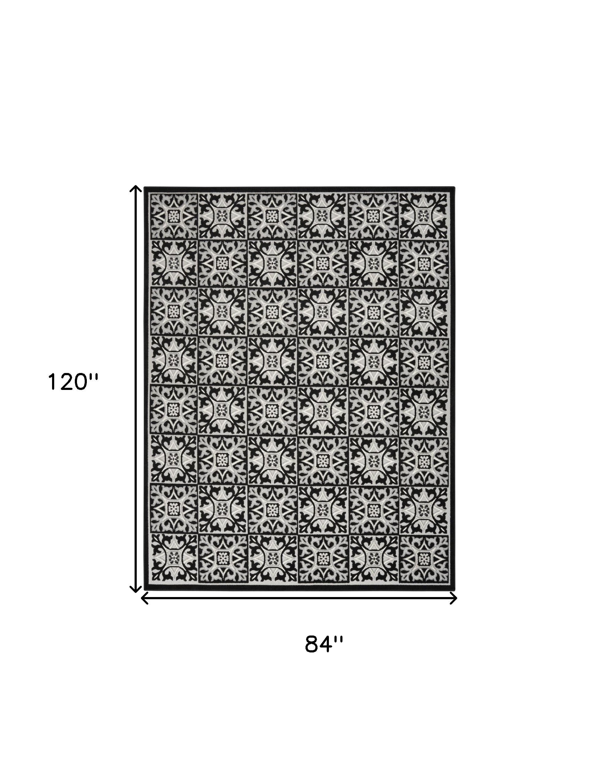7' X 10' Black And White Fleur De Lis Stain Resistant Non Skid Area Rug Homeroots Outdoor