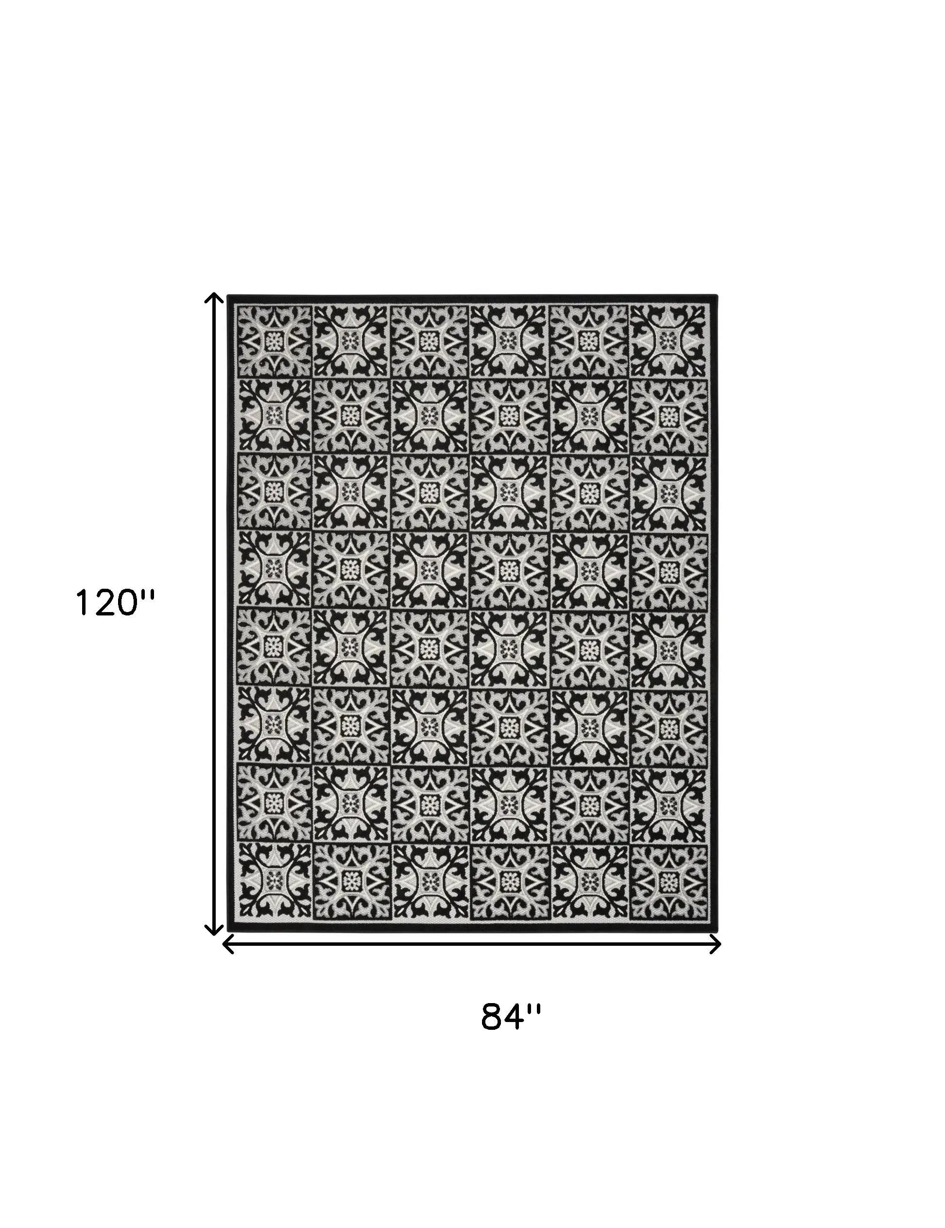 7' X 10' Black And White Fleur De Lis Stain Resistant Non Skid Area Rug Homeroots Outdoor