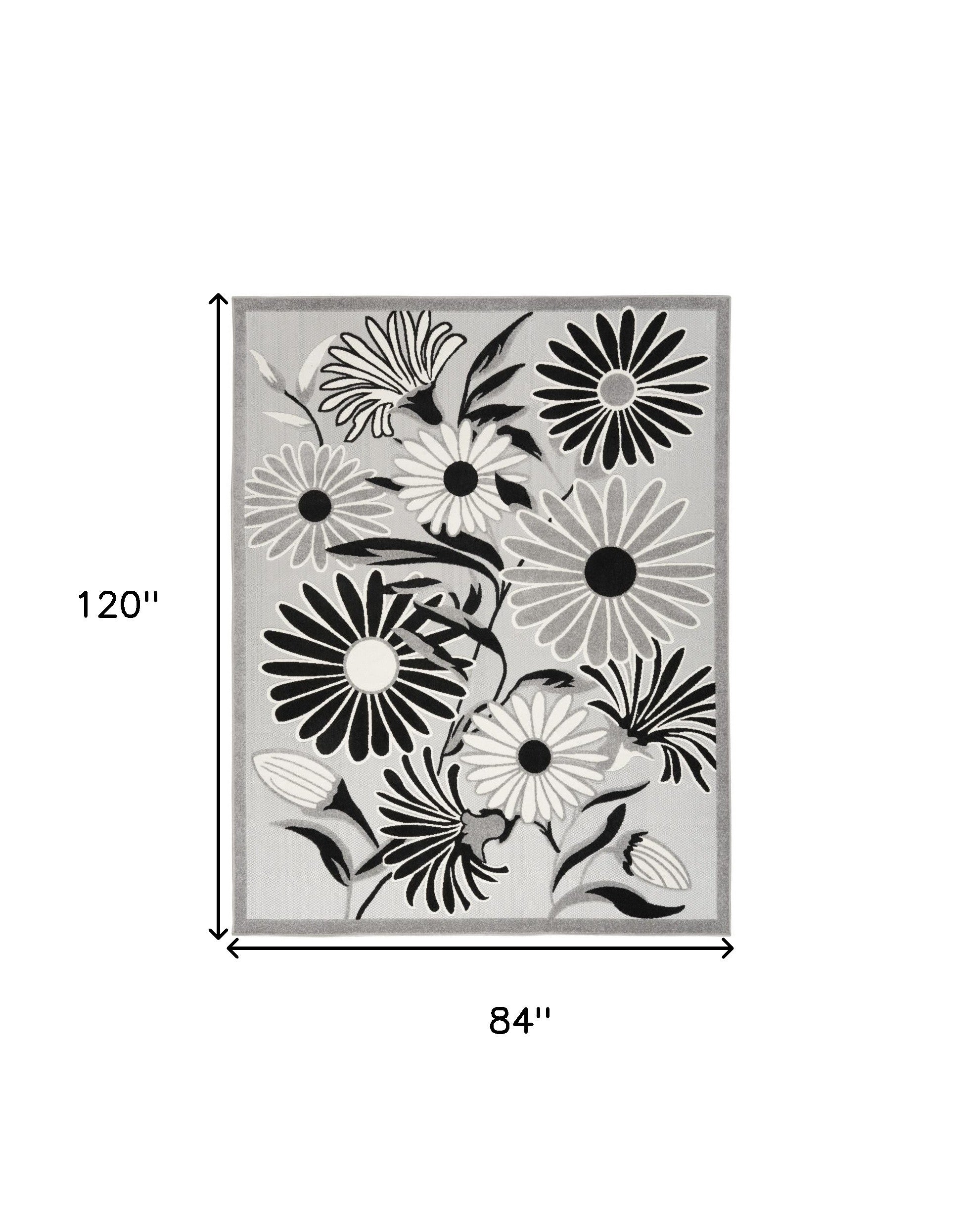 7' X 10' Black And White Floral Stain Resistant Non Skid Area Rug Homeroots Outdoor
