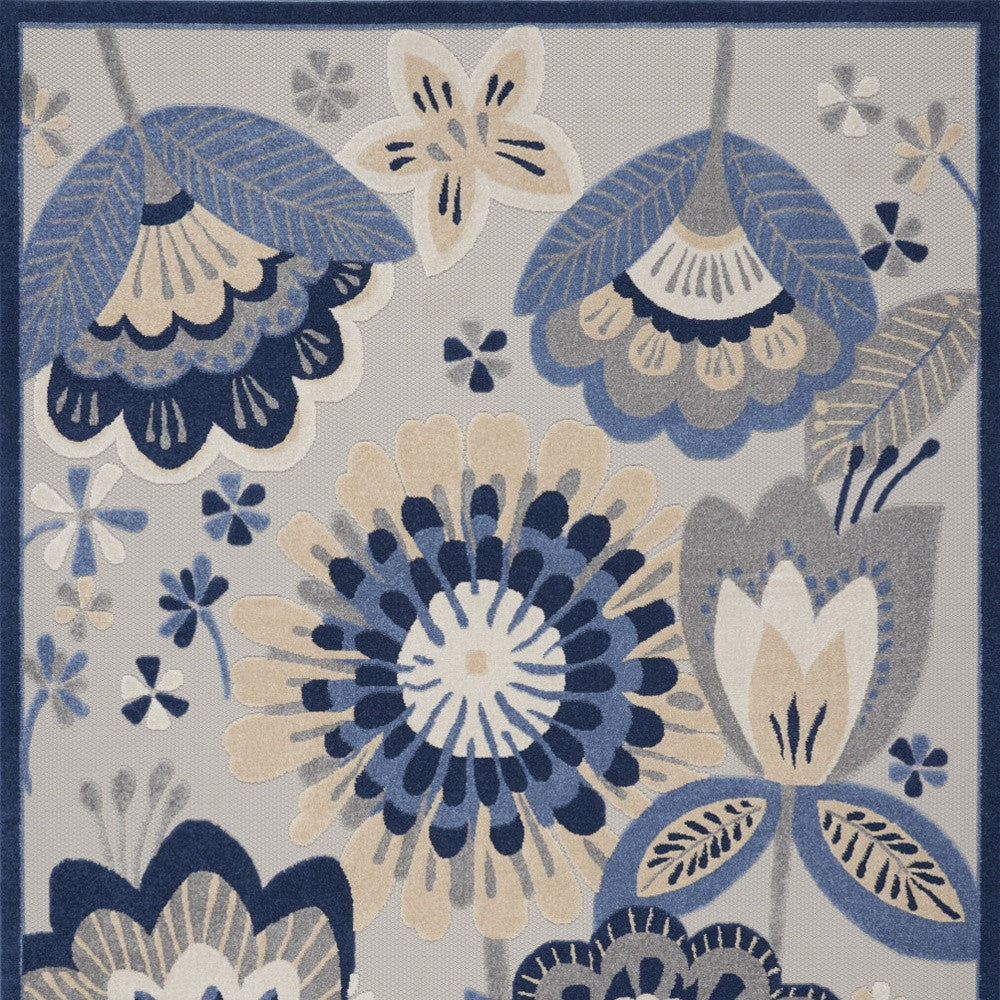 7' X 10' Blue And Gray Floral Indoor Outdoor Area Rug Homeroots Outdoor
