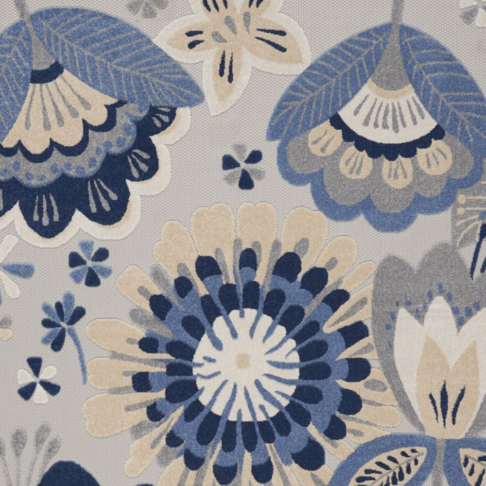 7' X 10' Blue And Gray Floral Indoor Outdoor Area Rug Homeroots Outdoor