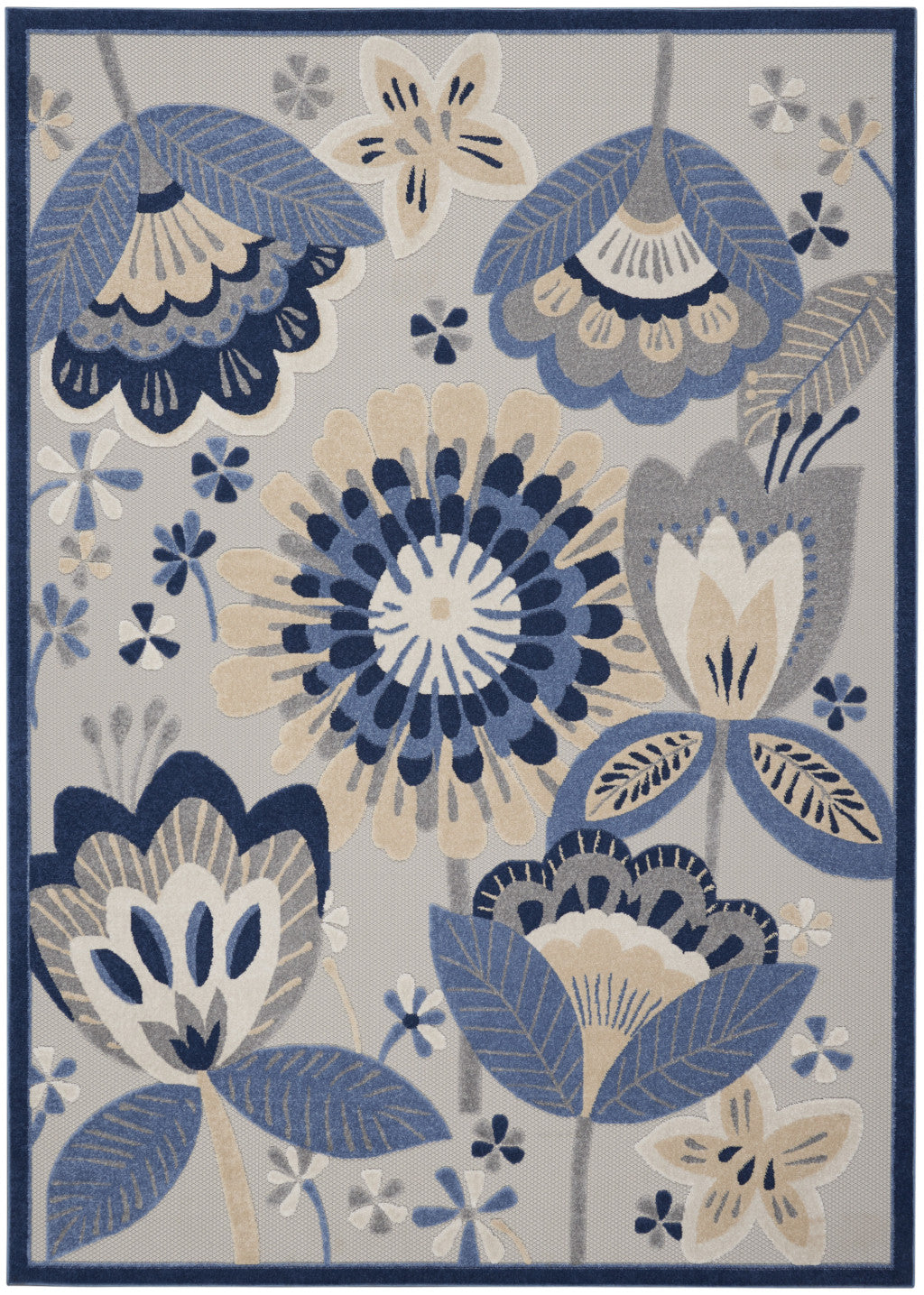 7' X 10' Blue And Gray Floral Indoor Outdoor Area Rug Homeroots Outdoor