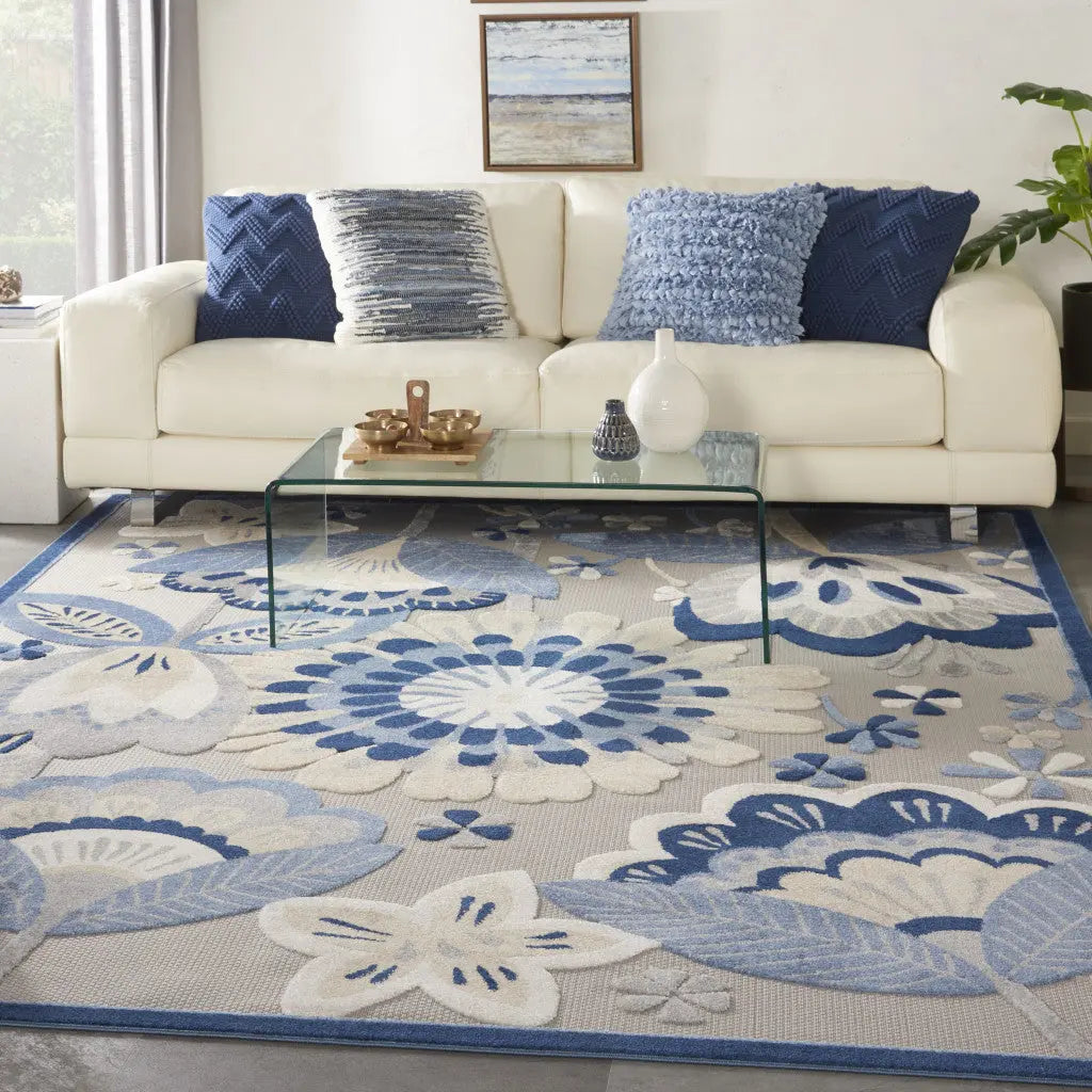 7' X 10' Blue And Gray Indoor Outdoor Area Rug Homeroots Outdoor