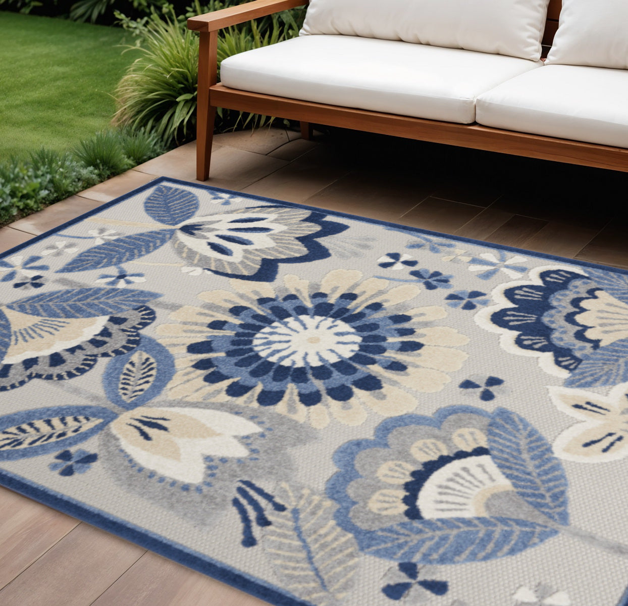 7' X 10' Blue And Gray Indoor Outdoor Area Rug Homeroots Outdoor