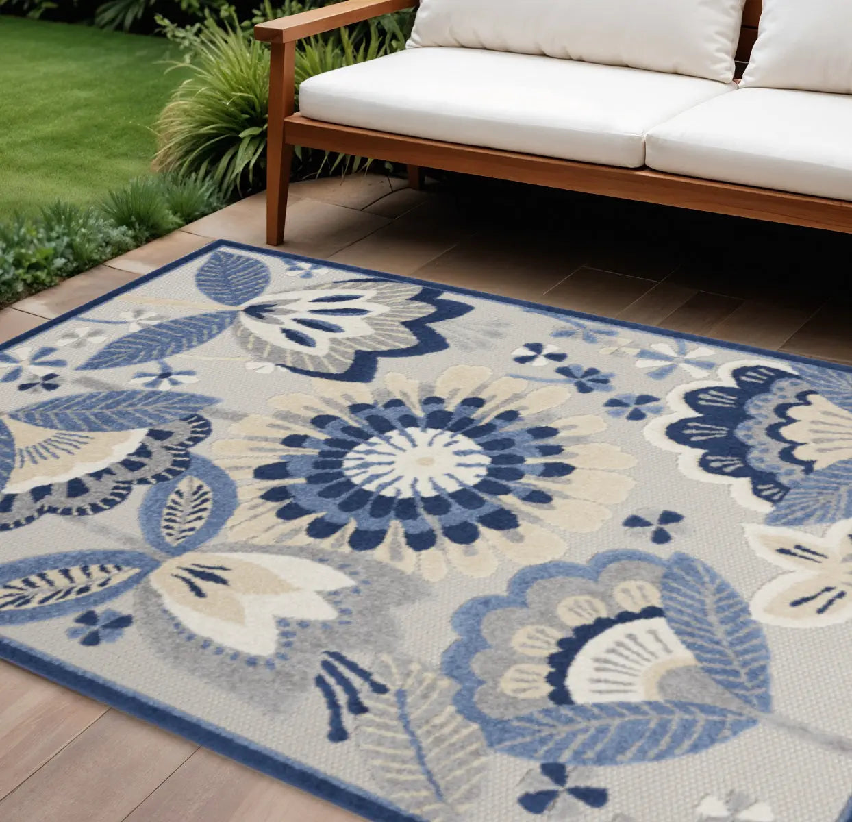7' X 10' Blue And Gray Indoor Outdoor Area Rug Homeroots Outdoor