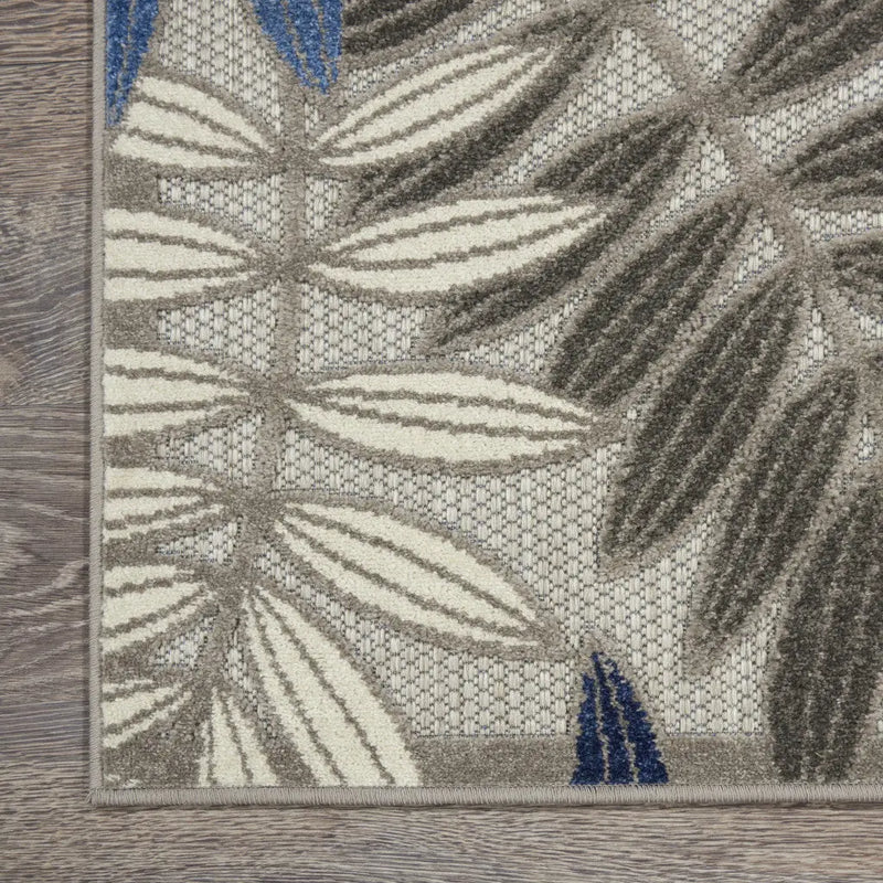7' X 10' Blue And Gray Round Floral Indoor Outdoor Area Rug - GreatEagleInc