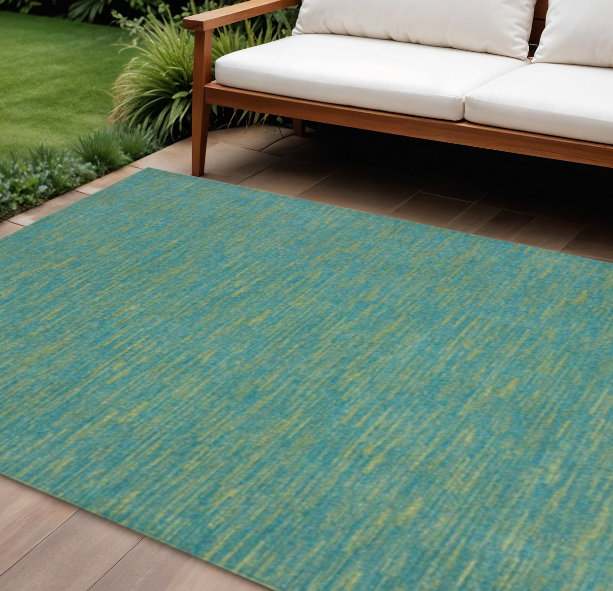 7' X 10' Blue And Green Indoor Outdoor Area Rug - GreatEagleInc