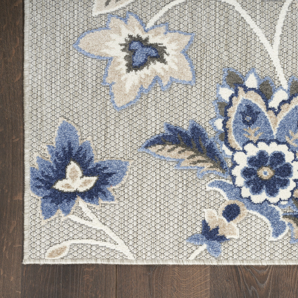 7' X 10' Blue And Grey Floral Stain Resistant Non Skid Area Rug Homeroots Outdoor