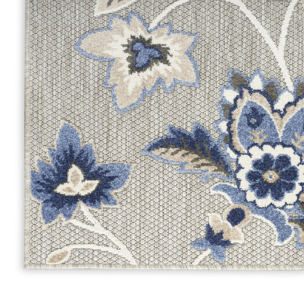7' X 10' Blue And Grey Floral Stain Resistant Non Skid Area Rug Homeroots Outdoor