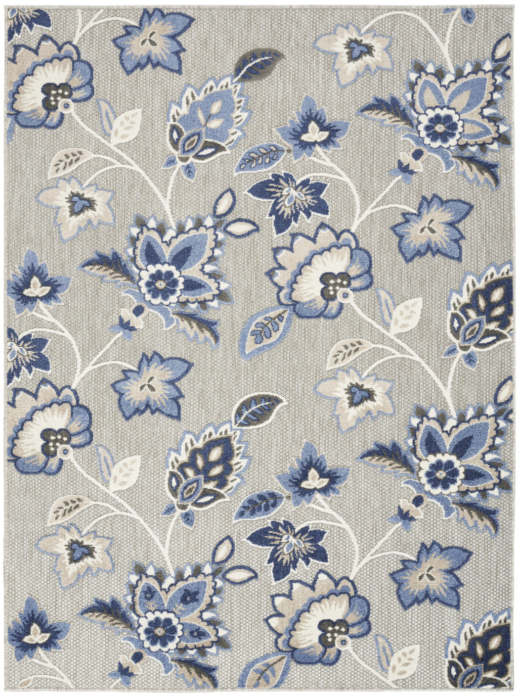 7' X 10' Blue And Grey Floral Stain Resistant Non Skid Area Rug Homeroots Outdoor