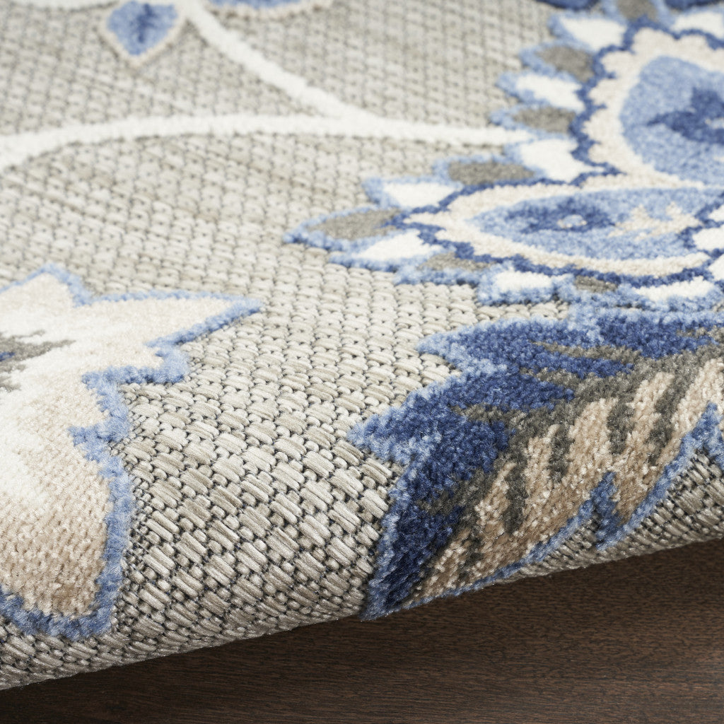7' X 10' Blue And Grey Floral Stain Resistant Non Skid Area Rug Homeroots Outdoor