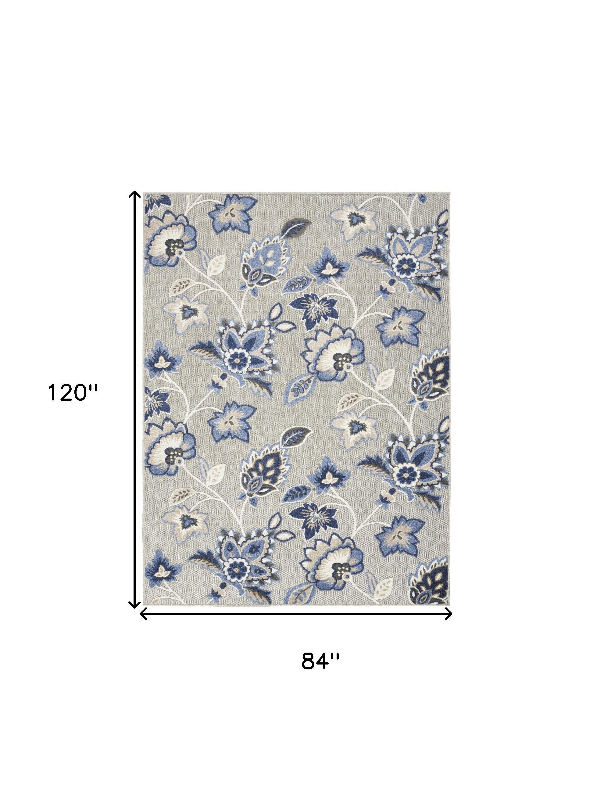 7' X 10' Blue And Grey Floral Stain Resistant Non Skid Area Rug Homeroots Outdoor