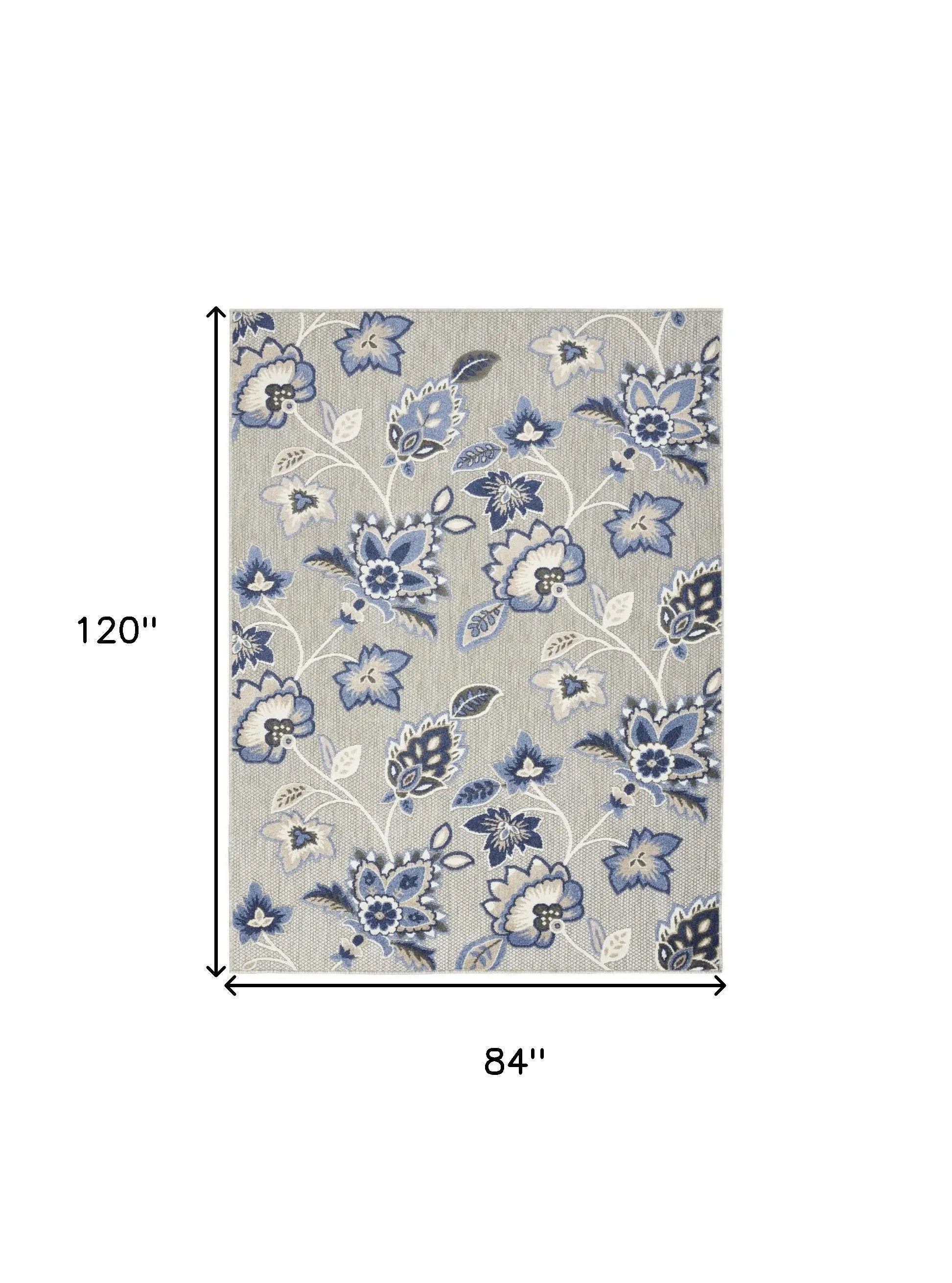 7' X 10' Blue And Grey Floral Stain Resistant Non Skid Area Rug Homeroots Outdoor